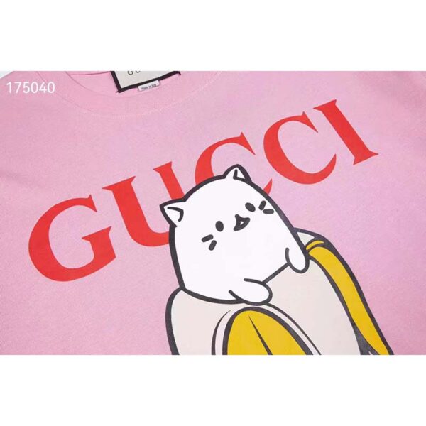 Gucci GG Women Bananya Cotton T-Shirt Pink Jersey Crewneck Oversize Fit (6)