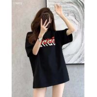 Gucci GG Women Cotton Jersey T-Shirt Black Gucci Mirror Print Crewneck Oversize Fit (6)