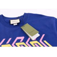 Gucci GG Men Cotton Jersey T-Shirt Blue Gucci Mirror Print Crewneck Oversize Fit (6)