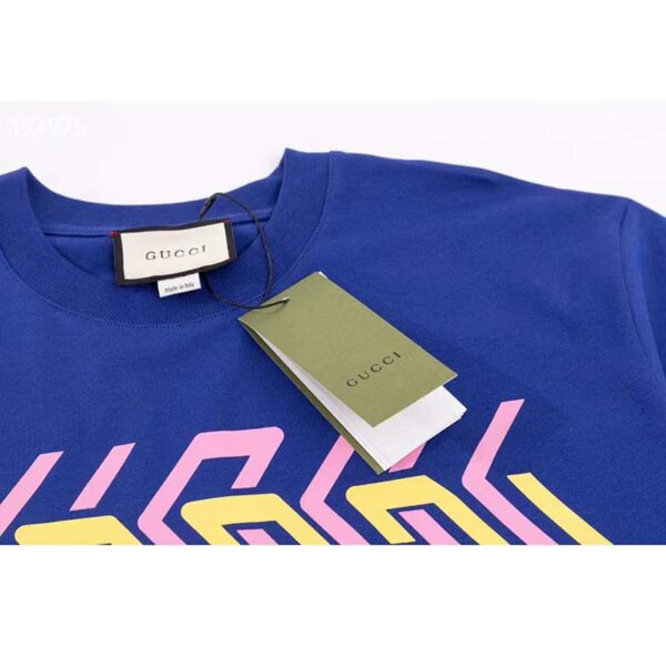 Gucci GG Women Cotton Jersey T-Shirt Blue Gucci Mirror Print Crewneck Oversize Fit (1)