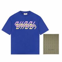 Gucci GG Men Cotton Jersey T-Shirt Blue Gucci Mirror Print Crewneck Oversize Fit (6)