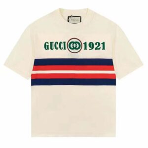 Gucci GG Women Cotton T-Shirt White Cotton Jersey Crewneck Oversize