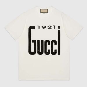 Gucci GG Women Crystal 1921 Gucci Cotton T-Shirt Crewneck Oversize Fit