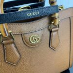Gucci GG Women Diana Small Tote Bag Double G Brown Cuir Leather - Image 7