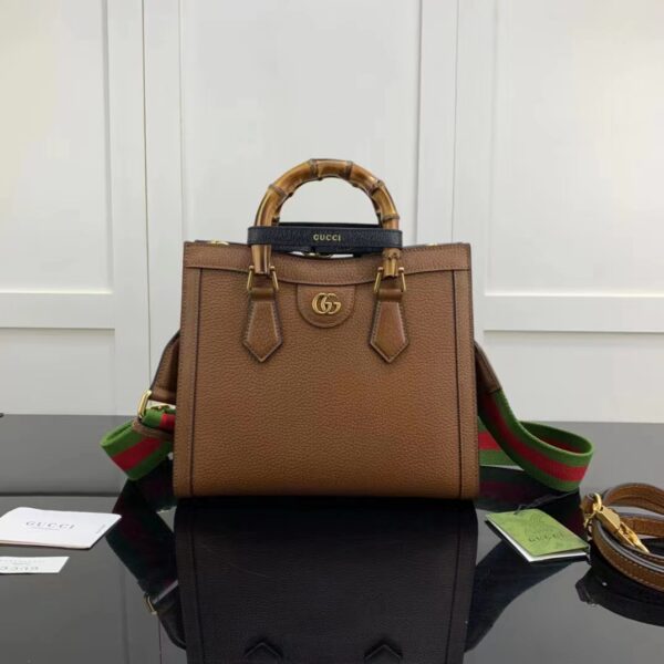 Gucci GG Women Diana Small Tote Bag Double G Brown Cuir Leather (3)