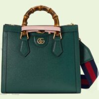 Gucci GG Women Diana Small Tote Bag Double G Green Leather