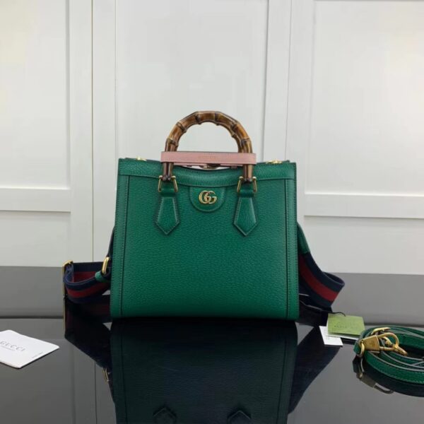 Gucci GG Women Diana Small Tote Bag Double G Green Leather (9)