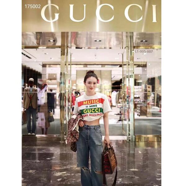 Gucci GG Women Gucci 100 Cotton T-Shirt White Cotton Jersey Crewneck Oversize Fit (7)