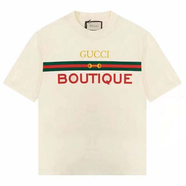 Gucci GG Women Gucci Boutique Print Oversize T-Shirt White Cotton Jersey Crewneck (3)