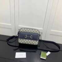 Gucci GG Women Horsebit 1955 Small Bag Beige Blue GG Supreme Canvas (9)