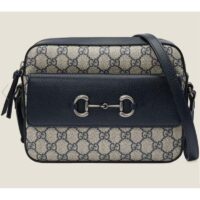 Gucci GG Women Horsebit 1955 Small Bag Beige Blue GG Supreme Canvas (9)