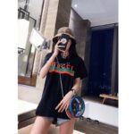 Gucci GG Women Original Gucci Print Oversize T-Shirt Black Cotton Jersey Crewneck - Image 11