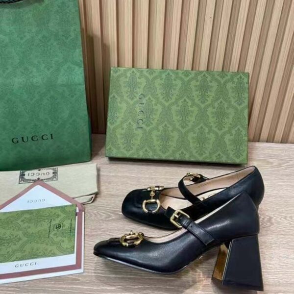 Gucci GG Women’s Mid-Heel Pump With Horsebit Black Leather (10)