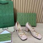 Gucci GG Women's Mid-Heel Pump With Horsebit Light Pink Leather - Bild 4