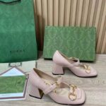 Gucci GG Women's Mid-Heel Pump With Horsebit Light Pink Leather - Bild 2