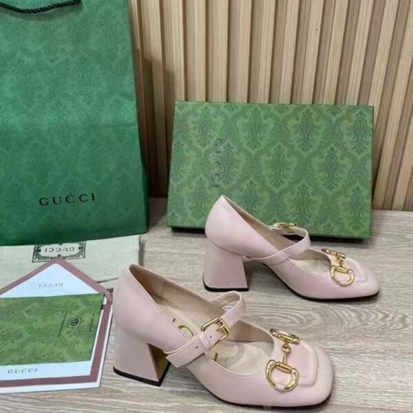Gucci GG Women’s Mid-Heel Pump With Horsebit Light Pink Leather (3)