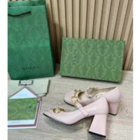 Gucci GG Women’s Mid-Heel Pump With Horsebit Light Pink Leather (10)