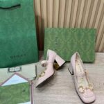 Gucci GG Women's Mid-Heel Pump With Horsebit Light Pink Leather - Bild 5