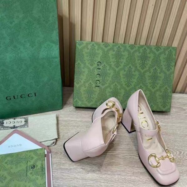 Gucci GG Women’s Mid-Heel Pump With Horsebit Light Pink Leather (7)
