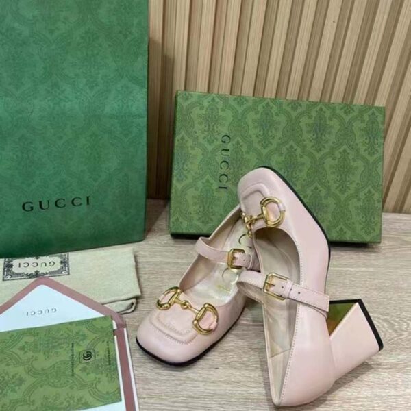 Gucci GG Women’s Mid-Heel Pump With Horsebit Light Pink Leather (8)