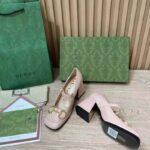 Gucci GG Women's Mid-Heel Pump With Horsebit Light Pink Leather - Bild 9