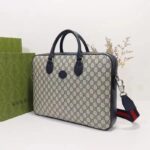 Gucci Unisex Business Case Interlocking G Blue Beige GG Supreme Canvas - Image 3