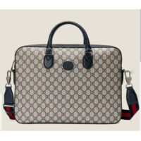 Gucci Unisex Business Case Interlocking G Blue Beige GG Supreme Canvas (9)