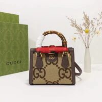 Gucci Unisex Diana Jumbo GG Mini Tote Bag Red Camel Ebony Canvas (1)