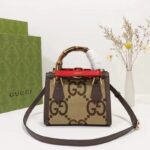 Gucci Unisex Diana Jumbo GG Mini Tote Bag Red Camel Ebony Canvas - Imagen 2