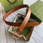 Gucci Unisex GG Belt with Square Buckle and Interlocking G Brown 3.6 cm Width – Image 3