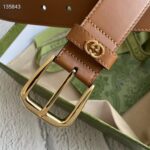 Gucci Unisex GG Belt with Square Buckle and Interlocking G Brown 3.6 cm Width – Image 6