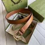 Gucci Unisex GG Belt with Square Buckle and Interlocking G Brown 3.6 cm Width – Image 2