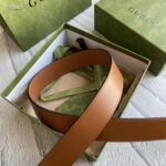 Gucci Unisex GG Belt with Square Buckle and Interlocking G Brown 3.6 cm Width – Image 7