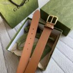 Gucci Unisex GG Belt with Square Buckle and Interlocking G Brown 3.6 cm Width – Image 5