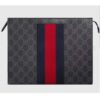 Gucci Unisex GG Black Pouch Black Grey GG Supreme Canvas Blue Red Web