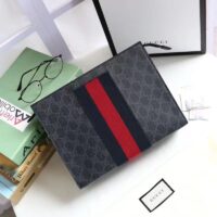 Gucci Unisex GG Black Pouch Black Grey GG Supreme Canvas Blue Red Web (10)