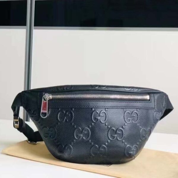 Gucci Unisex GG Embossed Belt Bag Black Tonal Leather (10)