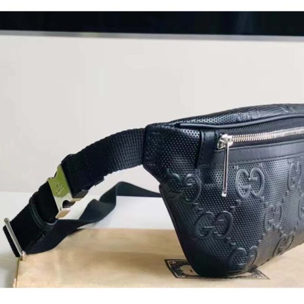 Gucci Unisex GG Embossed Belt Bag Black Tonal Leather (12)