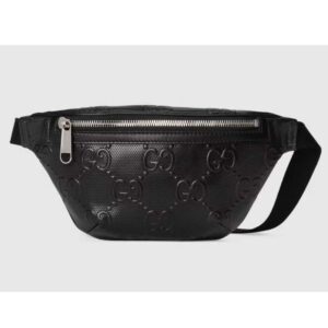 Gucci Unisex GG Embossed Belt Bag Black Tonal Leather