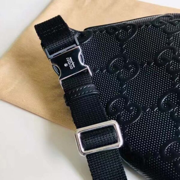 Gucci Unisex GG Embossed Belt Bag Black Tonal Leather (6)