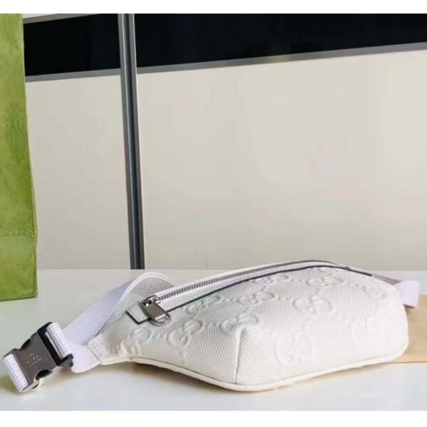 Gucci Unisex GG Embossed Belt Bag White Tonal Leather (11)