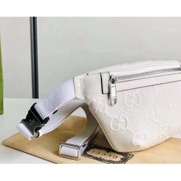 Gucci Unisex GG Embossed Belt Bag White Tonal Leather (3)