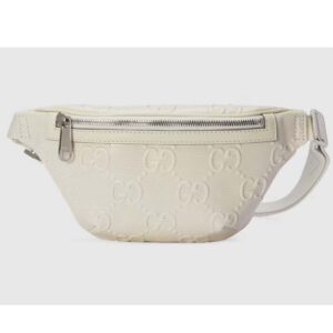 Gucci Unisex GG Embossed Belt Bag White Tonal Leather