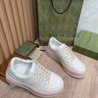 Gucci Unisex GG Embossed Sneaker White Leather Smooth Leather Lace Up Flat (3)