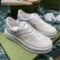 Gucci Unisex GG Embossed Sneaker White Smooth Leather Lace Up Flat (9)