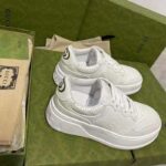 Gucci Unisex GG Embossed Sneaker White Smooth Leather Lace Up Flat - Image 7