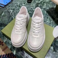 Gucci Unisex GG Embossed Sneaker White Smooth Leather Lace Up Flat (9)