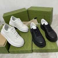 Gucci Unisex GG Embossed Sneaker White Smooth Leather Lace Up Flat (9)