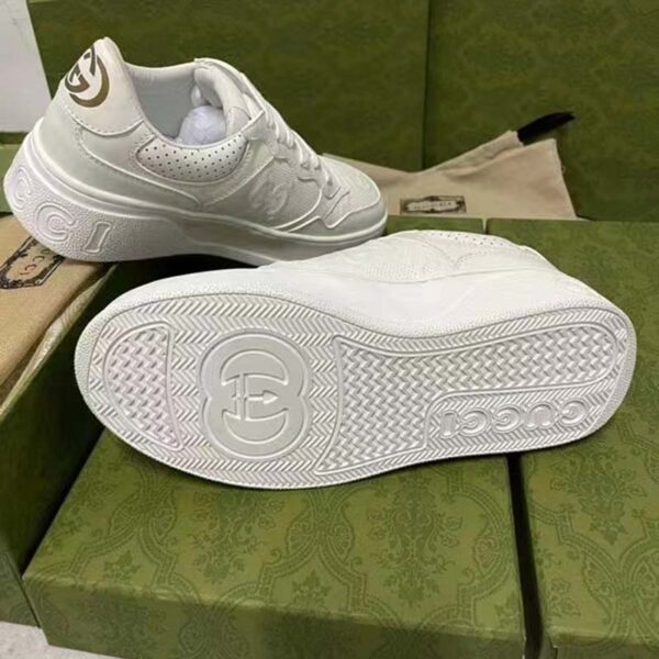 Gucci Unisex GG Embossed Sneaker White Smooth Leather Lace Up Flat (8)