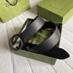 Gucci Unisex GG Leather Belt with Interlocking G Black Buckle 3.8 cm Width – Image 4